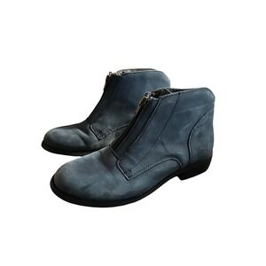 ARRAY Women's Blue Leather Ankle Boots Zip Front Block‎ Heel Size 6.5M